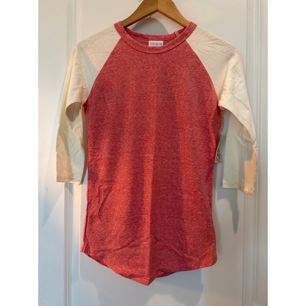 LuLaRoe Randy Baseball Tee Red Heather Cream Raglan 3/4 Sleeve XXS New